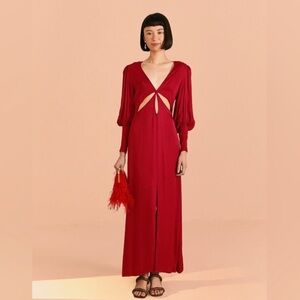 NWT FARM RIO red cut out long sleeve lenzing dress